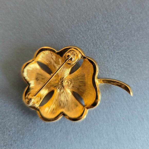 Swarovski gold tone and clear rhinestones floral brooch. Flower brooch. - Picture 6 of 8